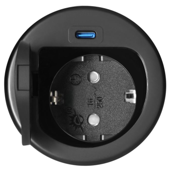 GNIAZDO MEBLOWE ORNO OR-GM-9040(GS)/B Ø6cm KABEL 1,9m 1xUSB SCHUKO